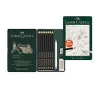 Faber-Castell 115220 . Estuche de metal con 8 lápices de grafito Pitt Graphite Matt en HB, 2B, 4B, 6B, 8B, 10B, 12B, 14B, 1 difumino, 1 goma, 1 Sacapuntas metal