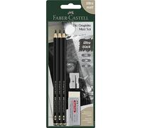 Faber-Castell 115296 Pitt Graphite - Juego de 3 Lápices Pitt Graphite Mate - Incluye Sacapuntas y Goma de Borrar