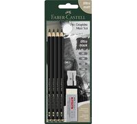 Faber-Castell 115298 Pitt Graphite - Juego de 4 Lápices Pitt Graphite Mate - Incluye Sacapuntas y Goma de Borrar