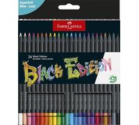 Faber-Castell 116424 Black Edition Caja de 24 Lápices de Colores Vibrantes, Resistentes a la Rotura y Empuñadura Ergonómica, Lapices Colores para Pintar y Colorear en Papel Claro y Oscuro