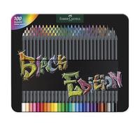 Faber-Castell 116490 Black Edition 100 Lápices de Colores en Estuche de Metal, Resistentes a la Rotura y Empuñadura Ergonómica, Lapices Colores para Pintar y Colorear en Papel Claro y Oscuro