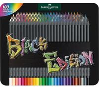 Faber-Castell 116490 Black Edition 100 Lápices de Colores en Estuche de Metal, Resistentes a la Rotura y Empuñadura Ergonómica, Lapices Colores para Pintar y Colorear en Papel Claro y Oscuro