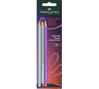 Faber-Castell 117006 - Set de lápices Flow Edition, 3 lápices con empuñadura de grado de dureza B, set de escritura para el colegio