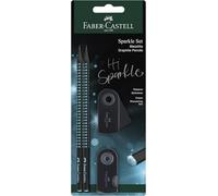 Faber-Castell 118295 - Set de escritura Sparkle Midnight Ocean con 2 lápices, 1 goma de borrar y 1 sacapuntas