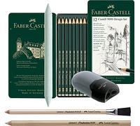 Faber-Castell Castell 9000 119064 - Juego de lápices (12 unidades), 5B - 5H + 2 gomas de borrar, tocones y sacapuntas
