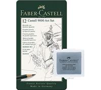 Faber-Castell 119065 Castell 9000 - Lote de 12 lápices de papel 8B - 2H, Set mit Knetgummi, Surtido básico 8b - 2h.