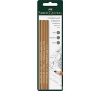 FABER-CASTELL 119999 - Lápices de carbón negros, 3 lápices de dibujo, lápices de carbón Pitt soft, medium, hard
