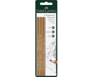 FABER-CASTELL 119999 - Lápices de carbón negros, 3 lápices de dibujo, lápices de carbón Pitt soft, medium, hard