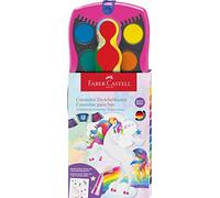 Faber-Castell Estuche de acuarela 125002 Unicorn Edition 12 colores rosa con tubo purpurina arcoíris