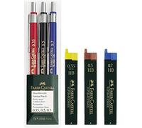 Faber-Castell 130622 TK-FINE Juego de portaminas (3 unidades, 0,35 mm, 0,5 mm y 0,7 mm), portaminas + 3 estuches con minas de recambio