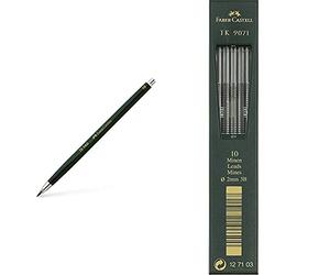Faber-Castell 139403 Lápiz mecánico (Negro, Verde, De plástico, 3B) + TK9071 Minas para portaminas (2 mm, 3b, 10 unidades)