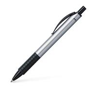 Faber-Castell 143411 - Bolígrafo Basic M, con mina intercambiable, tinta azul, vástago plateado, 1 unidad
