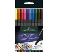 Faber-Castell 151610 - Caja de 10 Rotuladores Punta Fina, Marcadores Finos de 0,4 mm con Agarre Ergonómic para Dibujar y Colorear, Rotuladores para Adultos y Niños de Colores Vibrantes