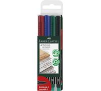 Faber-Castell 152304 - Marcador MULTIMARK permanente, grosor: S, estuche de 4, contenido: 1x cada uno rojo, azul, verde, negro