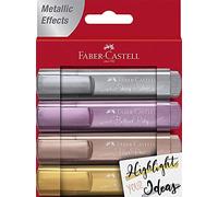 Faber-Castell 154640 Rotulador Fluorescente, 4 Colores metálicos intensos, plata, oro, rubí y rosa perlado