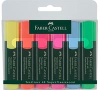 Faber-Castell 154806 - Estuche con 6 marcadores textliner, color amarillo, rosa, azul, verde, naranja, rojo.