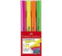 Faber-Castell 157704 - Blíster con 4 marcadores fluorescentes Textliner 38, colores, amarillo, naranja, rosa, violeta, azul y verde.