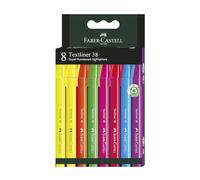 FABER-CASTELL 157778 - Set de rotuladores, 8 rotuladores con cuerpo fino, Textliner 38, colores brillantes