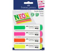 Faber-Castell 159591 - Rotulador textil en colores neón para telas claras, paque