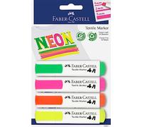 Faber-Castell 159591 - Rotulador textil en colores neón para telas claras, paquete de 4, ancho de trazo de 1 a 5 mm, para fiestas de baño, cumpleaños infantiles, despedidas de soltero