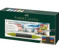 Faber-Castell 160308 - Rotulador de acuarela Albrecht Dürer con doble punta para una aplicación precisa y plana de color, estuche de 5 unidades, multicolor