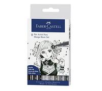 Faber-Castell 167107 - Pack de 8 rotuladores para dibujo Manga Pitt Basic Set, estuche básico, tonos negros y grises