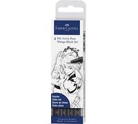 Faber-Castell 167132 - Pack de 4 rotuladores para dibujo Manga Black Set, puntas de diferentes grosores, color negro