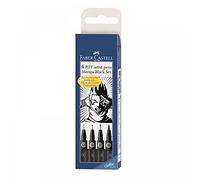 Faber-Castell Rotuladores 167132 – Set de 4 para dibujo Manga, puntas finas y de pincel, negro