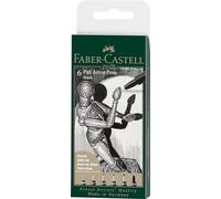 FABER-CASTELL 167154 - Rotulador Pitt Artist Pen, color 199, negro, XXS, XS, S, F, M, 1,5, estuche de 6 unidades