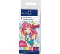 FABER-CASTELL 167155 - Set de rotuladores Shôjo, estuche con 6 rotuladores pincel, adecuados para dibujos precisos y obras de arte manga creativas
