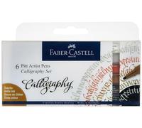 Faber-Castell 167506 Pitt Artist Pen Calligraphy - Juego de 6 bolígrafos (2,5 mm), multicolor