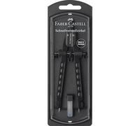 FABER-CASTELL 174320 - Compás de ajuste rápido Factory black, compás escolar, incluye piezas de repuesto y minas, diseño exclusivo
