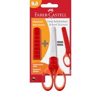 Faber-Castell 181550 Tijeras, Rojo, | Tijeras para manualidades con protector de cuchillas y mango ergonómico para niños, colegio y aficiones
