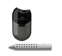 Faber-Castell 183500 Sacapuntas doble, color de la carcasa: negro/transparente (1 sacapuntas + goma de borrar triangular gris)