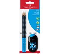 Faber-Castell 183587 - Lápiz Grip 2001 Two Tone, con 2 lápices y 1 sacapuntas doble de dos tonos con goma de borrar, 4 colores surtidos (no es posible elegir)
