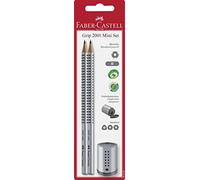 Faber-Castell 183797 - Juego de 2 lápices Grip 2001 y mini sacapuntas, color plateado