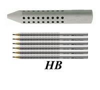 Faber-Castell 187100 - Goma de borrar triangular Grip 2001, gris + 6 lápices HB