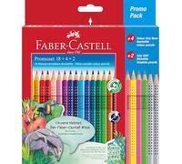 FABER-CASTELL 201540 - Set de lápices de colores para niños y adultos, 24 piezas, triangulares, irrompibles, incluye 4 colores neón y 2 lápices