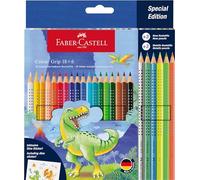 Faber-Castell 201546 - Estuche de Cartón con 24 Lápices de Colores Grip - Incl. 3 Lapices Metálicos - 3 Lapices de Neón - Edición Dinosaurio
