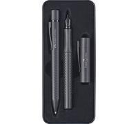 Faber-Castell Juego 201626 Grip Edition, plumín ancho M y bolígrafo con mina XB, en estuche de metal, All Black, 1 pieza