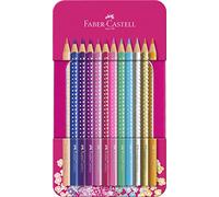 FABER-CASTELL 201737 - Set de lápices de colores Sparkle de 12 piezas, en estuche metálico, triangulares, irrompibles