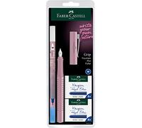 Faber-Castell 202037 - Pluma estilográfica Grip 2010 Harmony, pluma M, color rosa, con borrador de tinta y 12 cartuchos de repuesto