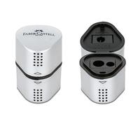 Faber-Castell 205043 - Sacapuntas Grip 2001 3en1, 2 piezas, sacapuntas con recipiente para lápices y lápices de colores