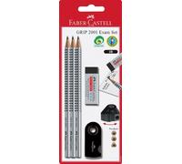 Faber-Castell 217079 2001 - Set de utensilios de escritura (3 lápices, 1 borrador y 1 sacapuntas), color negro y plateado