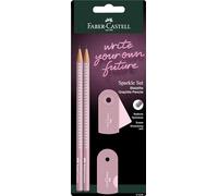 Faber-Castell Set de lápices Sparkle 218480 – 2 lápices perlado, goma y sacapuntas, rosa-gris