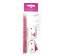 Faber-Castell 218487 - Juego de lápices Sparkle, con sacapuntas, goma de borrar y 2 lápices, juego de escritura en color rosa