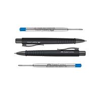 Faber-Castell 241190 Poly Ball XB - Bolígrafo, color negro, paquete doble All Black + 2 minas azules