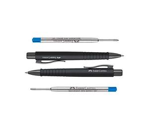 Faber-Castell 241190 Poly Ball XB - Bolígrafo, color negro, paquete doble All Black + 2 minas azules