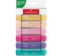 Faber-Castell 251656 - Juego de rotuladores 46, 6 rotuladores pastel con punta en cuña de larga duración, ancho de trazo 1-5 mm, recargables