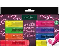Faber-Castell 254601 Juego de 8 Subrayadores Neón, Rotuladores Fluorescentes con Punta Biselada de Precisión, Colores Neón Vibrantes, Diseño Plano Ergonómico